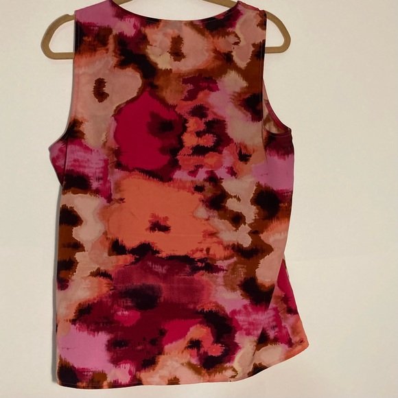 Ann Taylor Loft Ruffle Front Sleeveless Shirt | Size XL | Red-Pink-Orange-Black - Picture 2 of 9